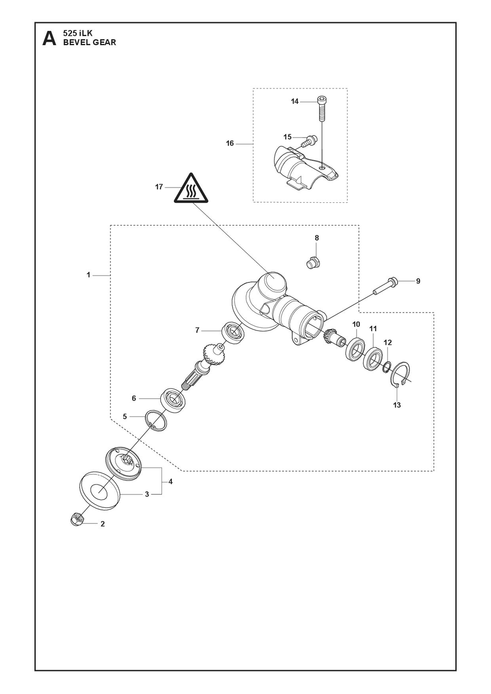 Bevel Gear Diagram and Parts List for 525ILK  Husqvarna Trimmer