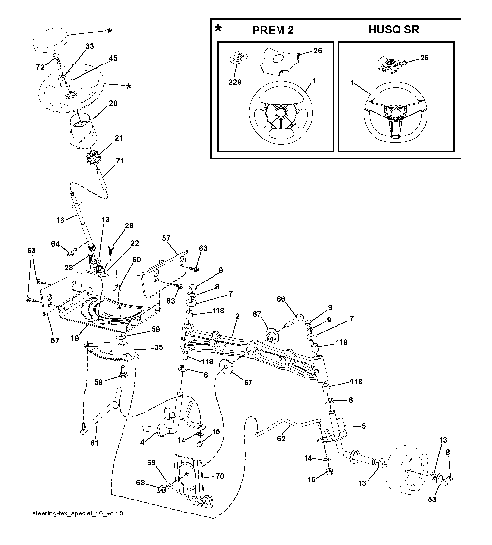 Steering Diagram and Parts List for LTH1742T (96041006701)(2008-11) Husqvarna Lawn Tractor