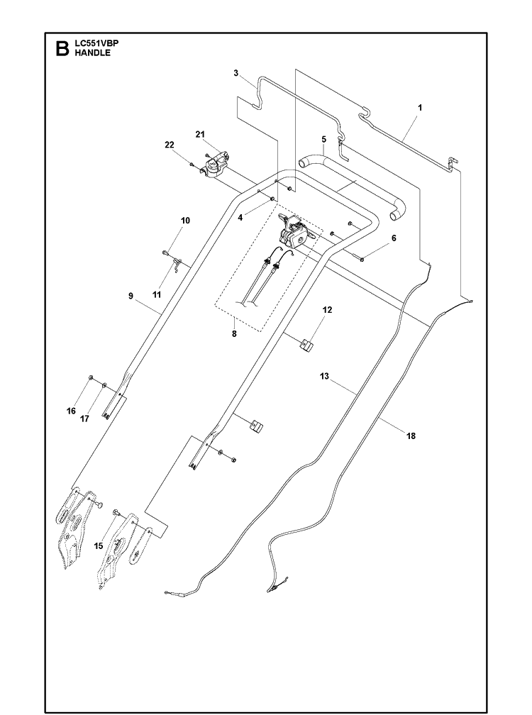 Handle Diagram and Parts List for LC551VBP (967099601)(2020) Husqvarna Lawn Mower