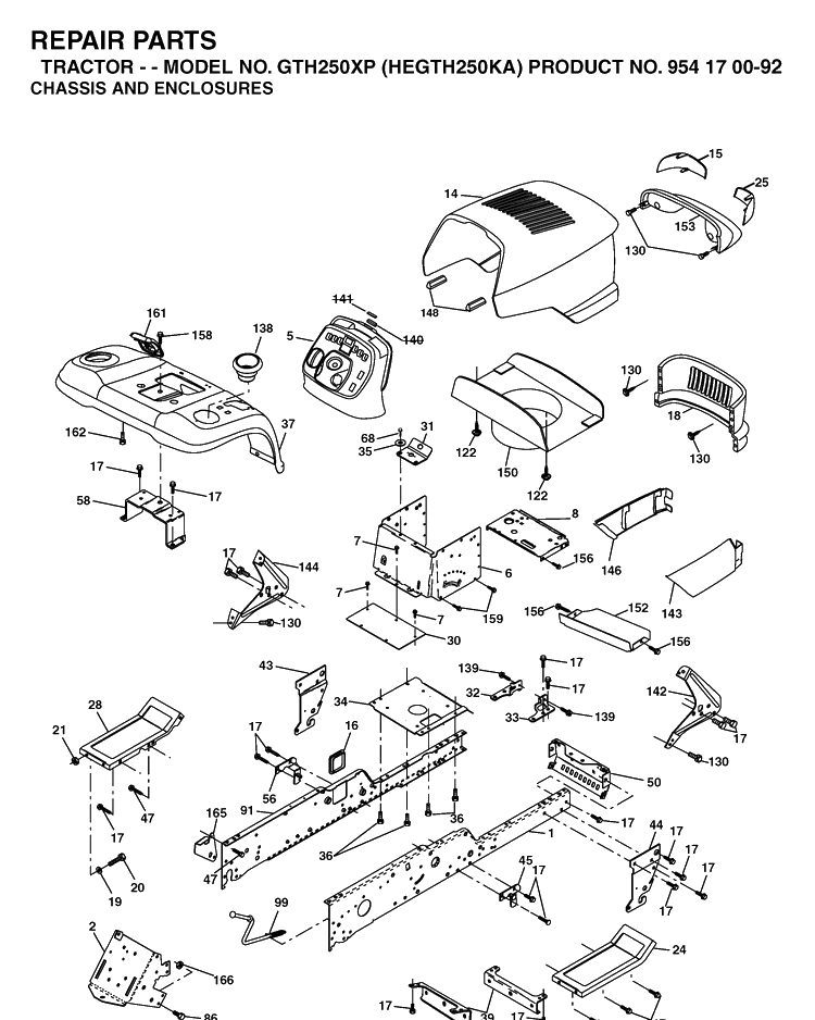 Chassis And Enclosures Diagram and Parts List for GTH250XP (HEGTH250KA)(2003-01) Husqvarna Lawn Tractor