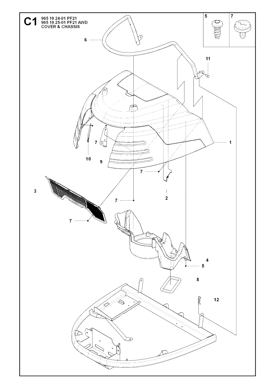 Cover Diagram and Parts List for PF21AWD (965192501)(2008-03) Husqvarna Lawn Tractor