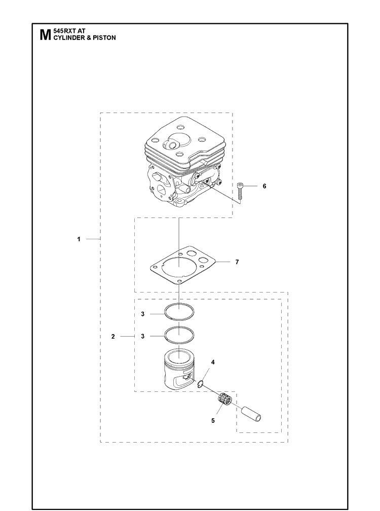 Cylinder Piston Diagram and Parts List for 545RXTAT  Husqvarna Brush Cutter