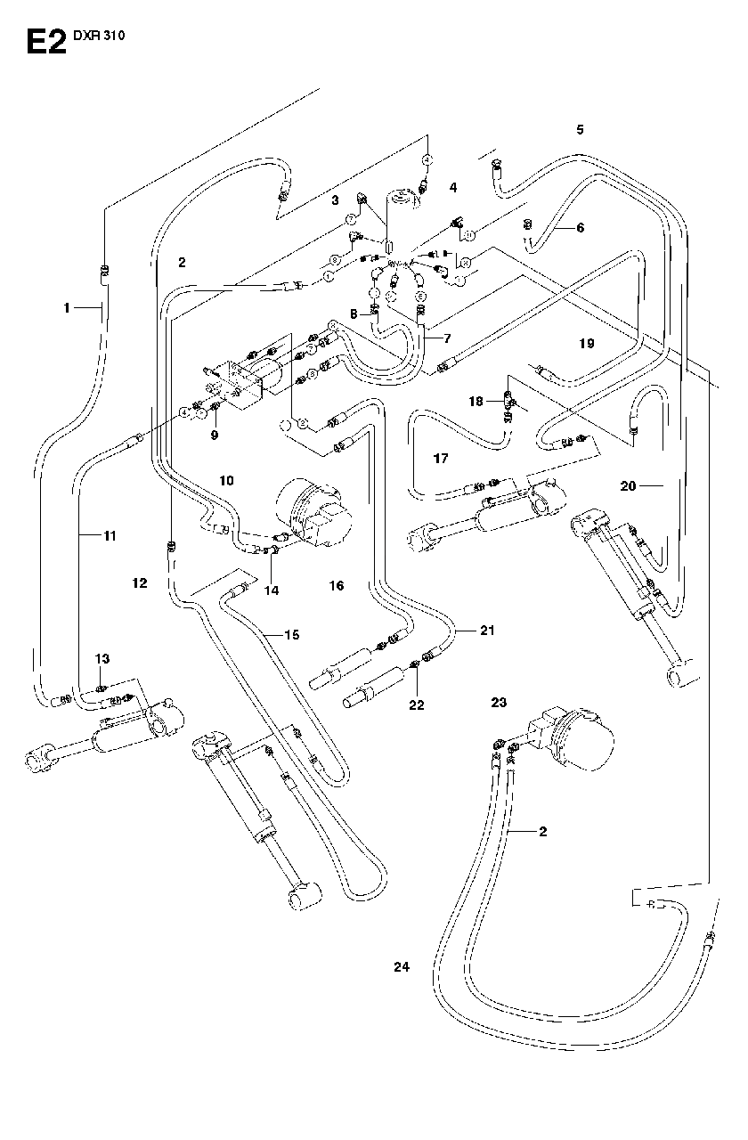 Hydraulic Hoses Under Carriage Diagram and Parts List for DXR310 (1 - 42)(2009-07) Husqvarna Demolition Hammer