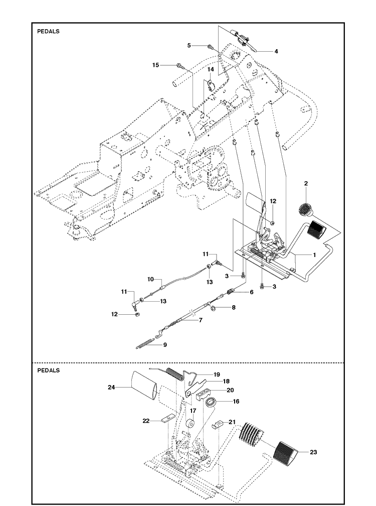 Pedals Diagram and Parts List for R215TX  Husqvarna Lawn Mower