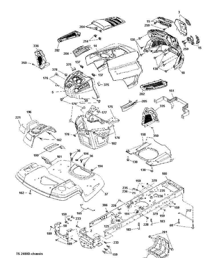 Chassis / Frame Diagram and Parts List for TS248XD  Husqvarna Lawn Tractor