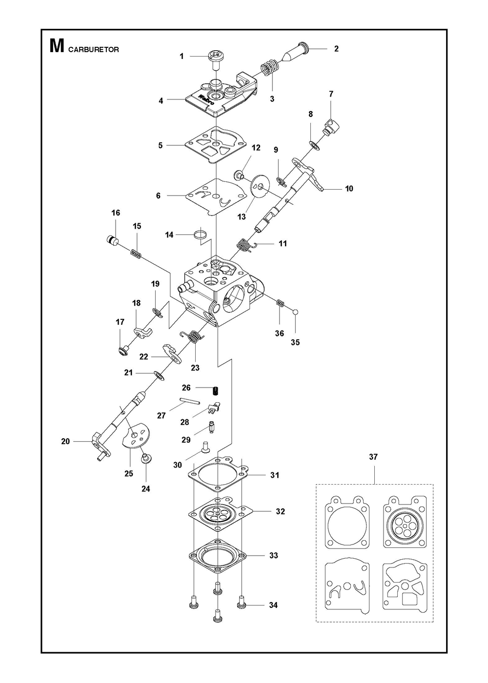 Carburetor Diagram and Parts List for 525DEPSMADSAW  Husqvarna Pole Saw