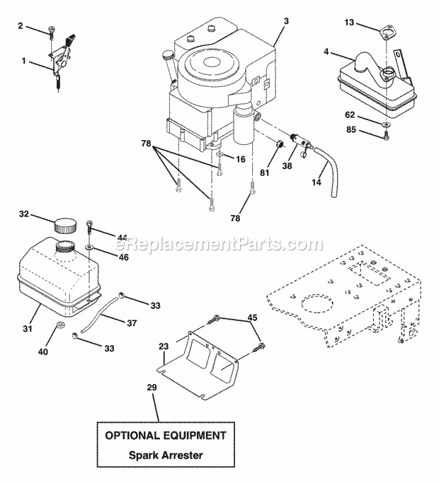Engine Diagram and Parts List for WET1742STA 2003 Husqvarna Lawn Tractor