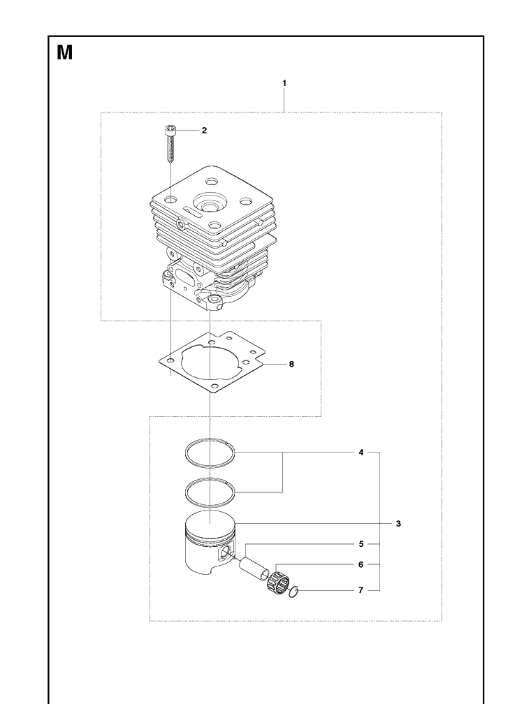 Cylinder Piston Diagram and Parts List for 241R 20093600001-20144900000 Husqvarna Brush Cutter