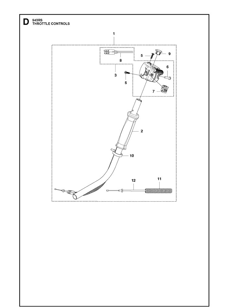 Throttle Controls Diagram and Parts List for 543RS (967348201)(20192200001-Current) Husqvarna Brush Cutter
