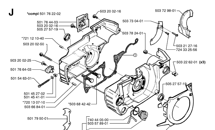 Crankcase Diagram and Parts List for 55 20001900001-Current Husqvarna Chainsaw