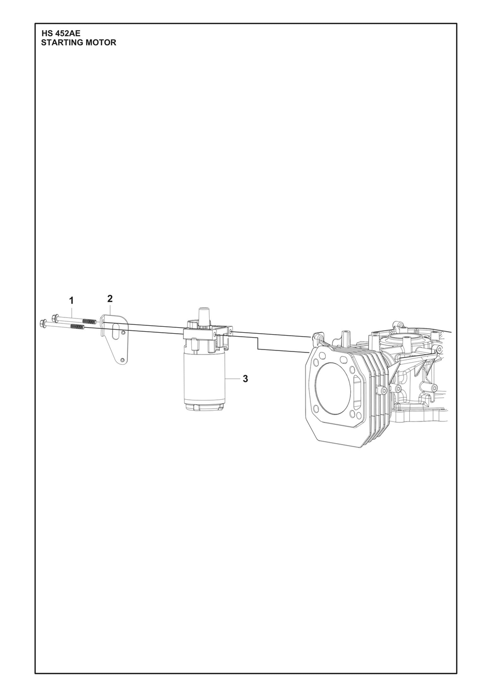 Starting Motor Diagram and Parts List for HS452AE531262101 531262102, 531262103 Husqvarna Engine