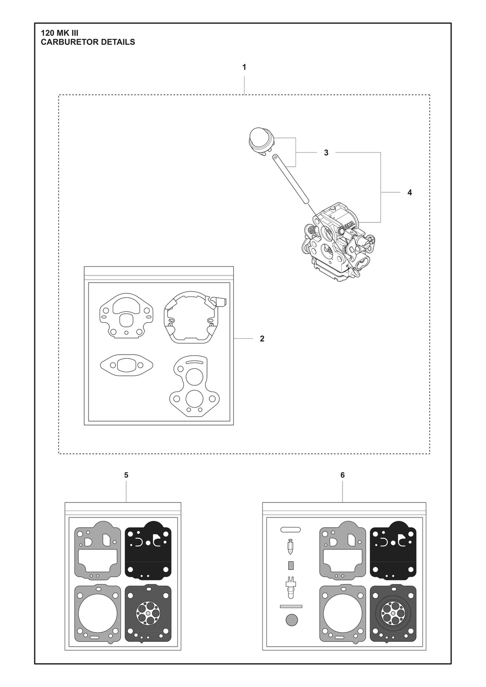 Carburetor Details Diagram and Parts List for 120MARKIII  Husqvarna Chainsaw
