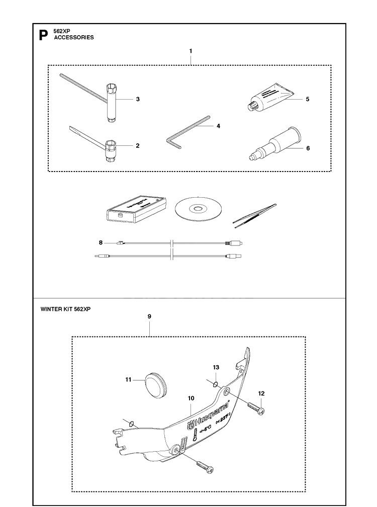 Accessories Diagram and Parts List for 562XP 2011-06 Husqvarna Chainsaw