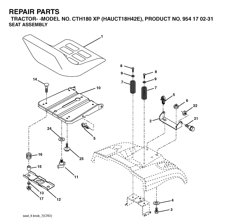 Seat Diagram and Parts List for CTH180XP (HAUCT18H42E)(2004-09) Husqvarna Lawn Tractor