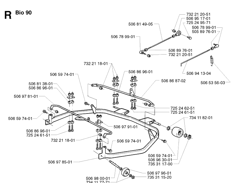 Protection Frame 4 Diagram and Parts List for PR15 2002-02 Husqvarna Lawn Mower