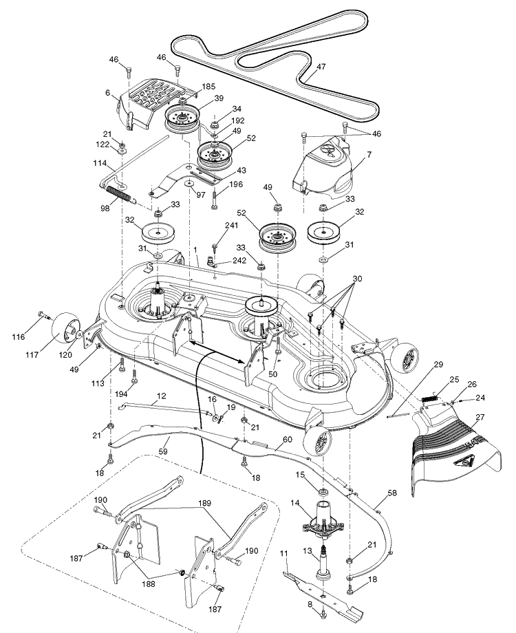 Mower Deck / Cutting Deck Diagram and Parts List for LGT2654 (96045003701)(2012-09) Husqvarna Lawn Tractor