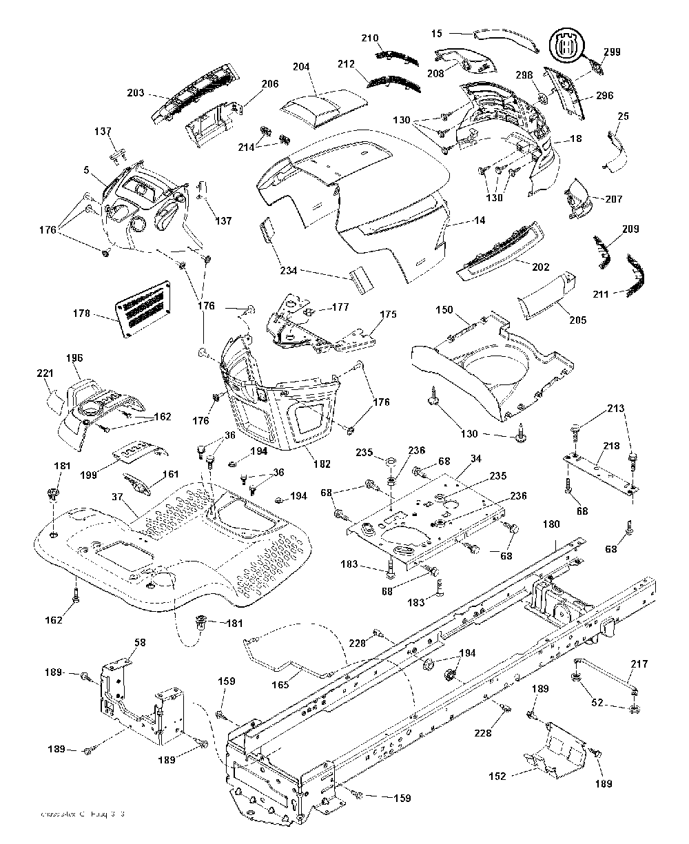 Chassis And Enclosures Diagram and Parts List for YTH200TWIN (96041006301)(2008-09) Husqvarna Lawn Tractor