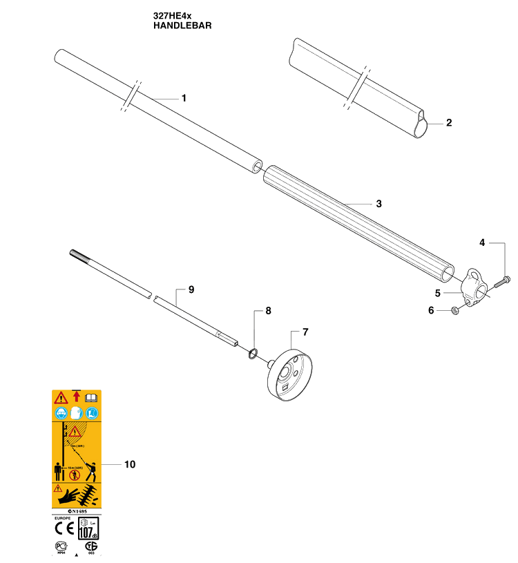 Handelbar Diagram and Parts List for 327HE4X-SERIES (966976501)(2009-04) Husqvarna Hedge Trimmer