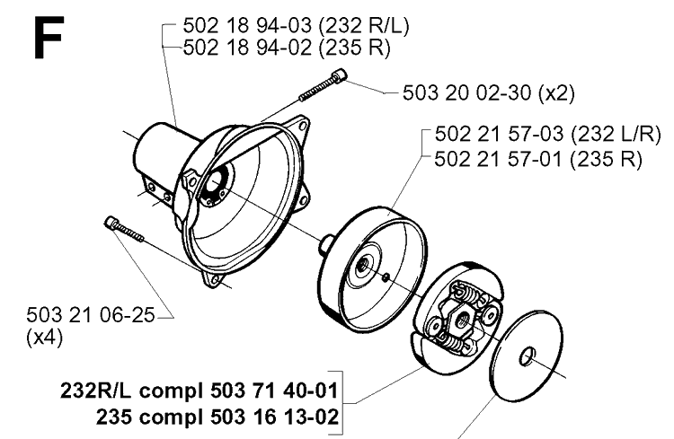 Clutch Diagram and Parts List for 232L 19980100001-20001400000 Husqvarna Edger