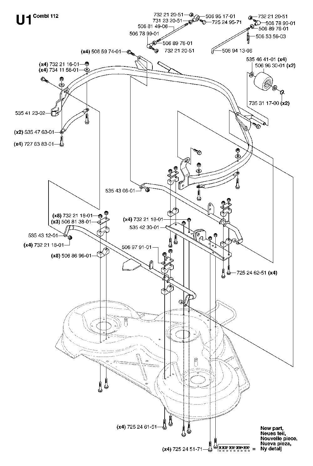 44/112cm Cutting Deck Diagram and Parts List for RIDERPRO15 (953535001)(2004-01) Husqvarna Lawn Tractor