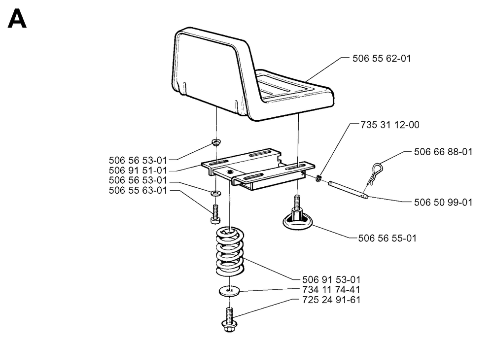 Seat Diagram and Parts List for R970 1997-03 Husqvarna Lawn Tractor