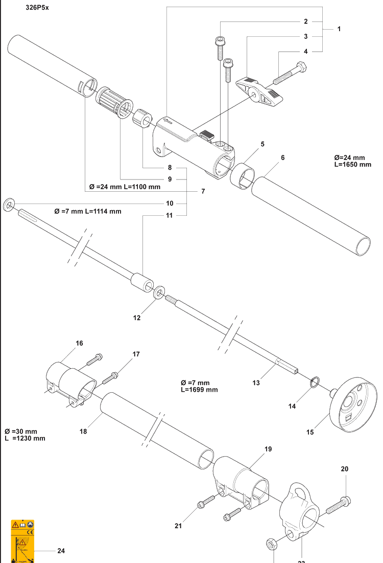 P5x Shaft Diagram and Parts List for 326P5X 2008-03 Husqvarna Pole Saw