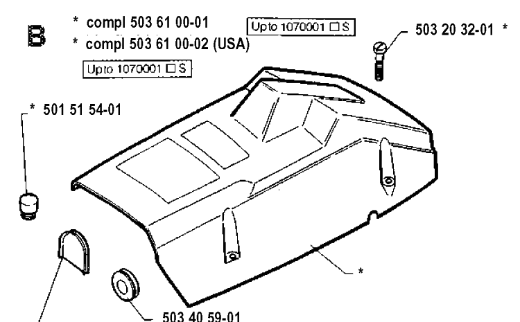 Cover Diagram and Parts List for 61 19910900001-19933600000 Husqvarna Chainsaw