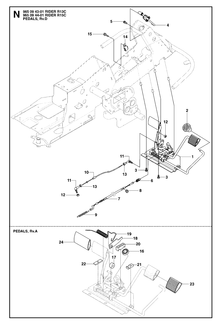 Pedals Diagram and Parts List for R15C (965094401)(2007-01) Husqvarna Lawn Tractor