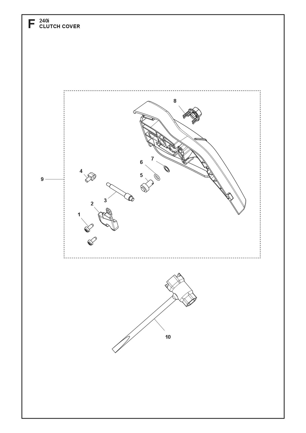 Clutch Cover Diagram and Parts List for 240I  Husqvarna Chainsaw