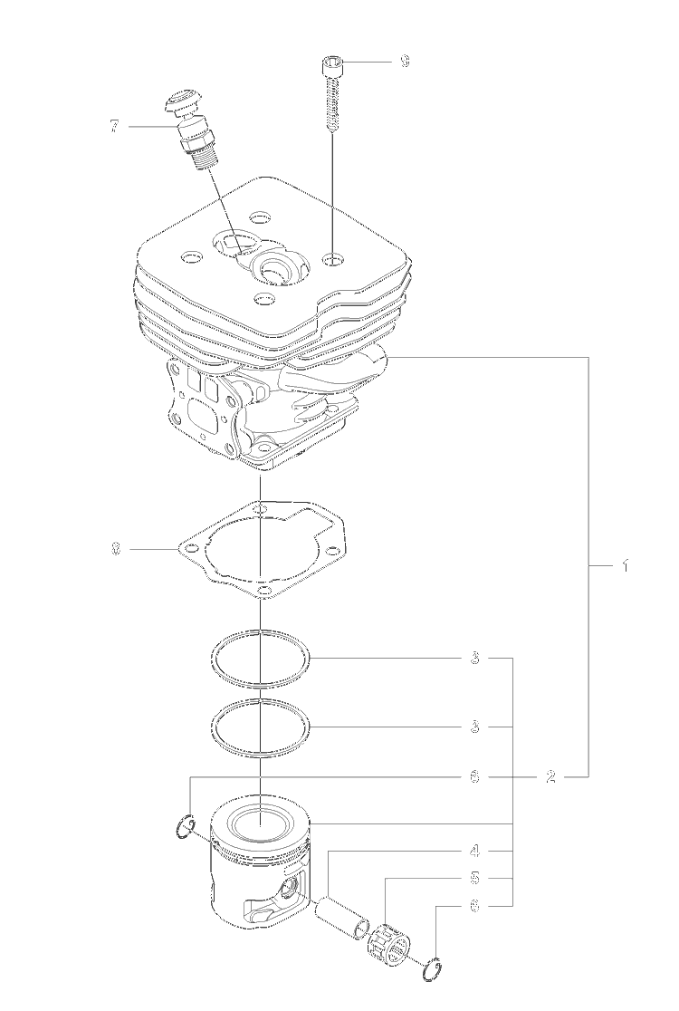 Cylinder / Piston Diagram and Parts List for 355 2007-07 Husqvarna Brush Cutter