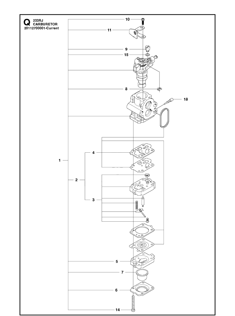 Carburetor Diagram and Parts List for 233RJ  Husqvarna Brush Cutter