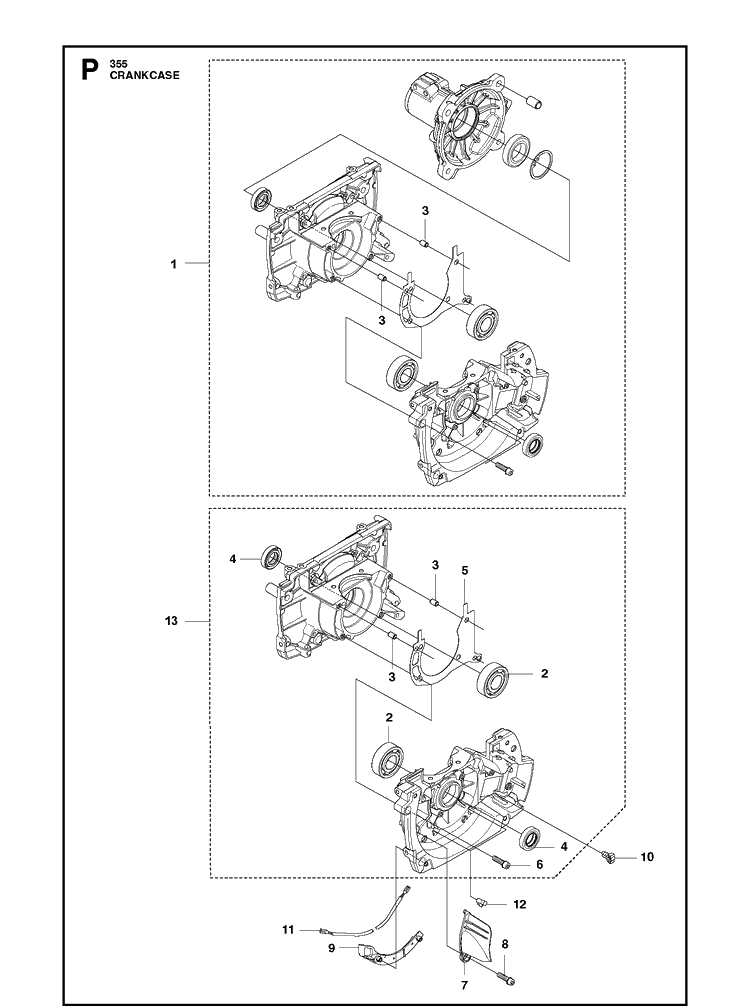 Crankcase Diagram and Parts List for 355FXT  Husqvarna Brush Cutter