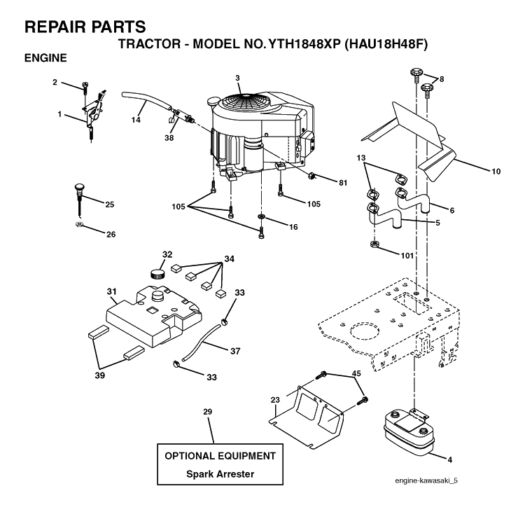 Engine Diagram and Parts List for YTH1848XP (HAU18H48F)(2004-01) Husqvarna Lawn Tractor