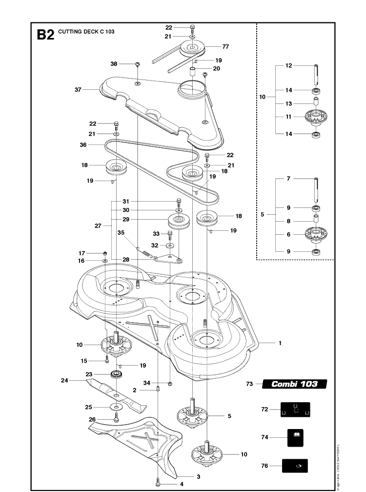 103cm Cutting Deck 2 Diagram and Parts List for R316TXSAWD (966757801)(2012) Husqvarna Lawn Mower