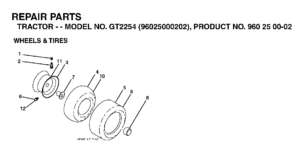 Wheels And Tires Diagram and Parts List for GT2254 (96025000202)(2005-06) Husqvarna Lawn Tractor