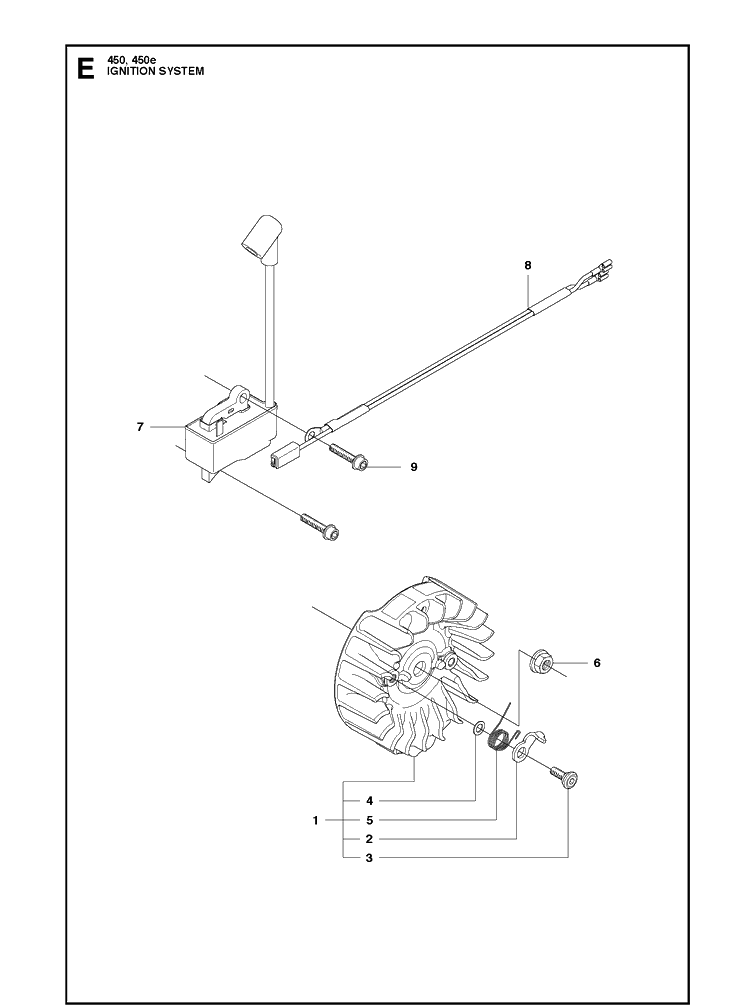 Ignition System Diagram and Parts List for 450E  Husqvarna Chainsaw