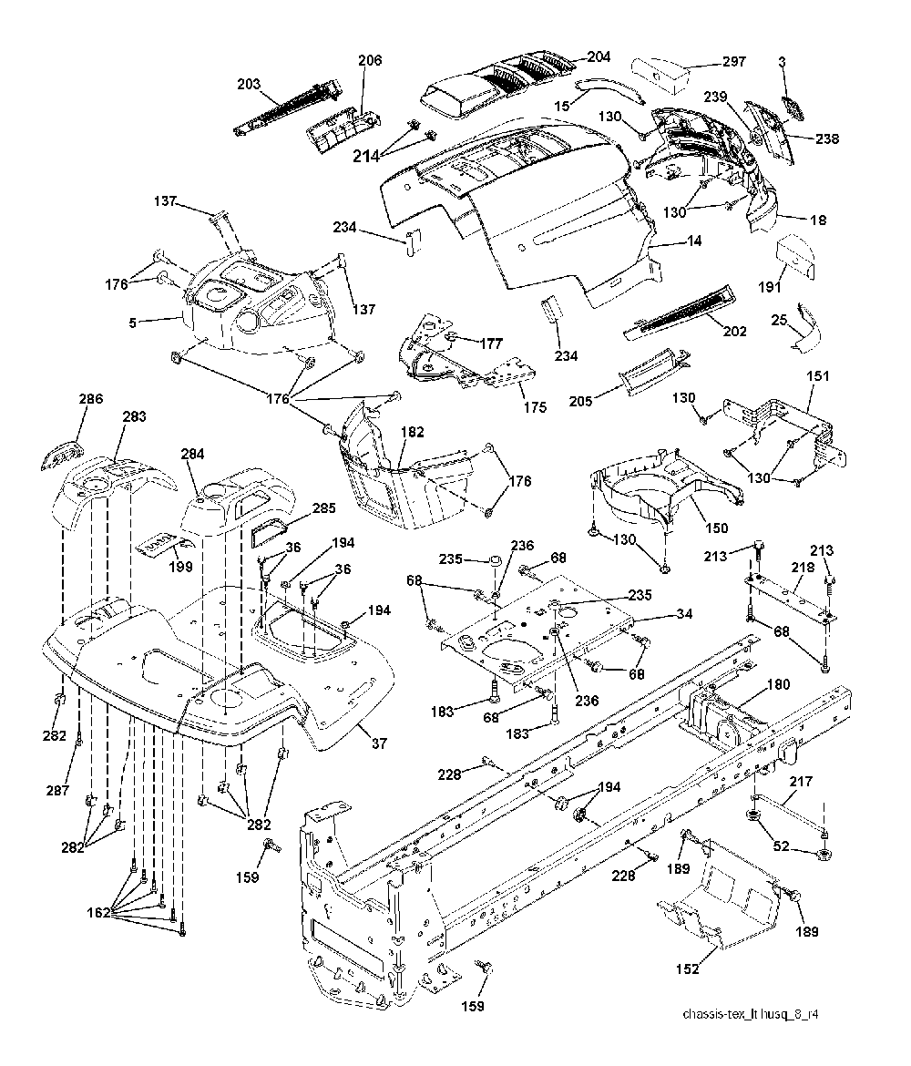 Chassis And Enclosures Diagram and Parts List for LTH1742T (96041006701)(2008-11) Husqvarna Lawn Tractor