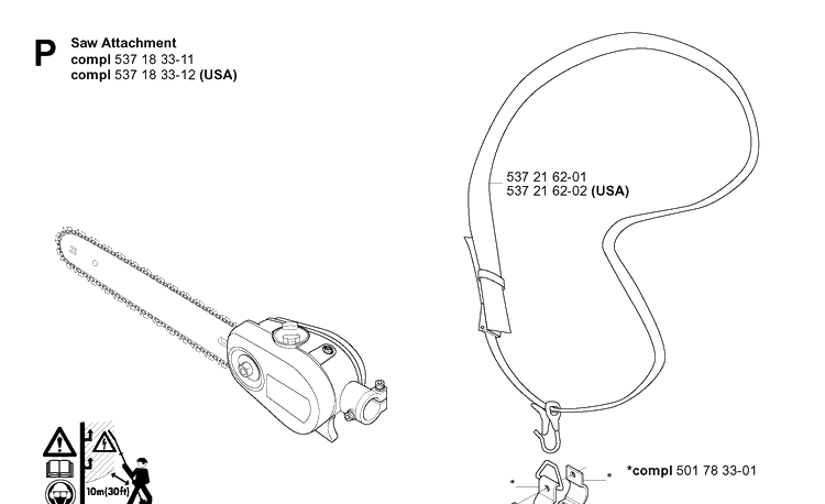 Attachments Diagram and Parts List for 326P 20042300001-20062700000 Husqvarna Pole Saw