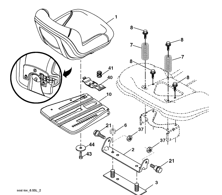 Seat Diagram and Parts List for YTH24V48LS (96043011601)(2011-01) Husqvarna Lawn Tractor