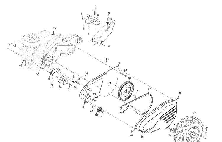 Mainframe, Left Side Diagram and Parts List for 700DRT (96093000404)(2008-11) Husqvarna Tiller
