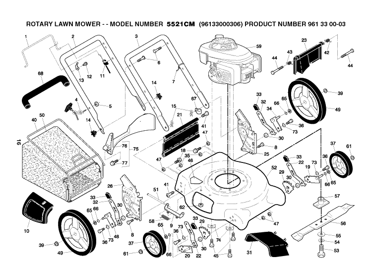 Product Complete Diagram and Parts List for 5521CM 2008-02 Husqvarna Lawn Mower