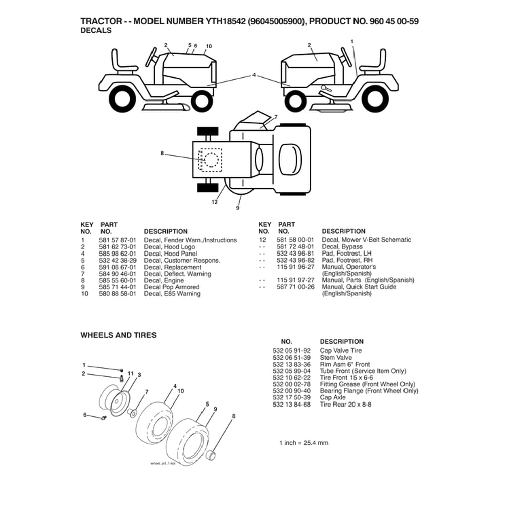 Wheels Diagram and Parts List for 96045005900  Husqvarna Lawn Tractor