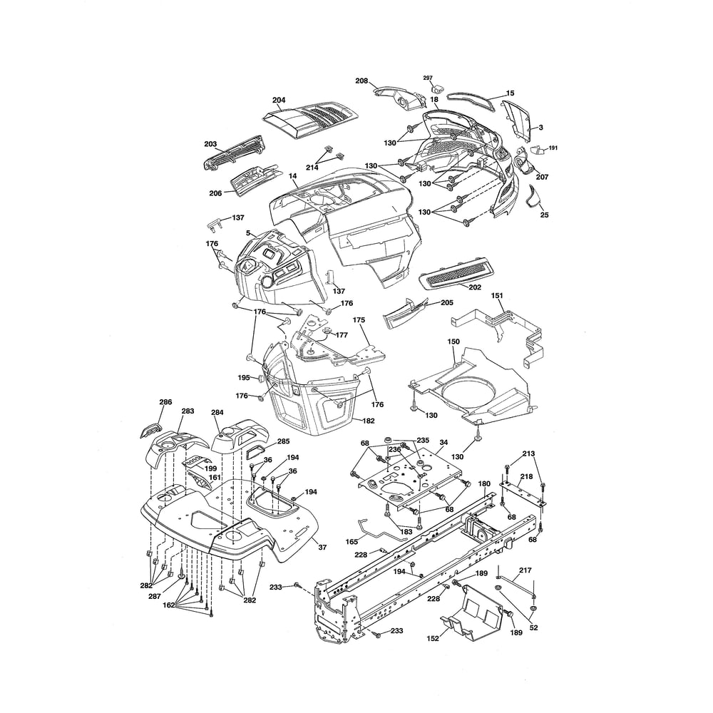 Chassis Diagram and Parts List for YTH2348-917240440  Husqvarna Lawn Tractor