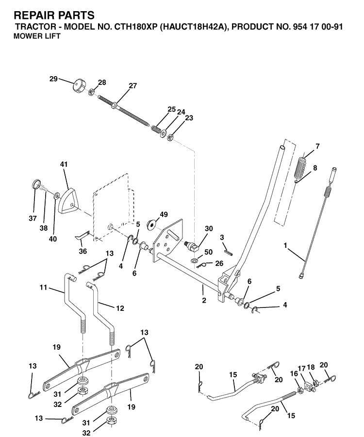 Mower Lift / Deck Lift Diagram and Parts List for CTH180XP (HAUCT18H42A)(2003-01) Husqvarna Lawn Tractor