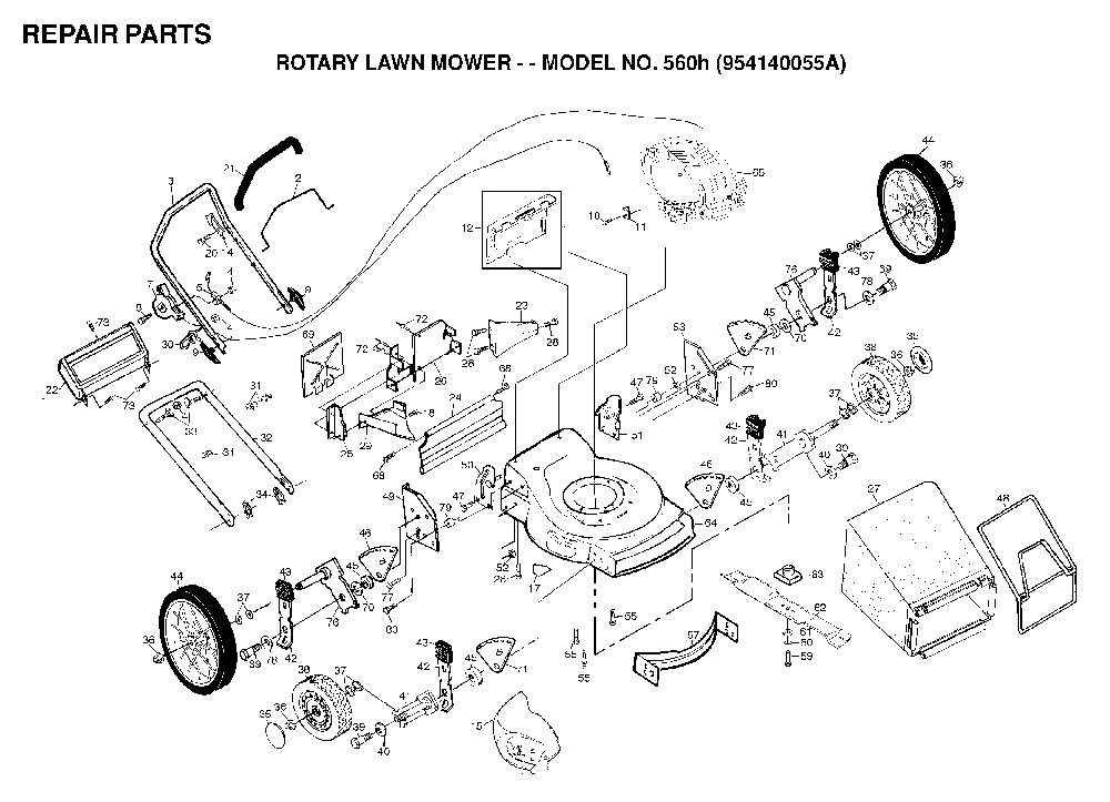 Repair Parts Diagram and Parts List for 560H (954140055A)(1998-02) Husqvarna Lawn Mower