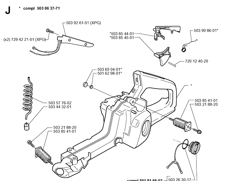 Fuel Tank Diagram and Parts List for 346XP 19991000001-20012200000 Husqvarna Chainsaw
