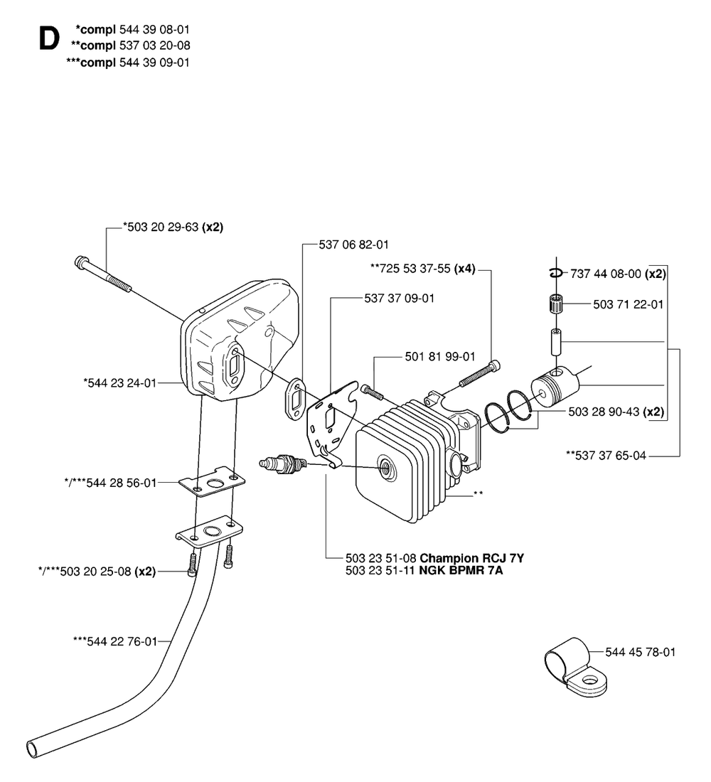 Muffler Diagram and Parts List for 325HD75X 20062300001 - 20081400000 Husqvarna Hedge Trimmer