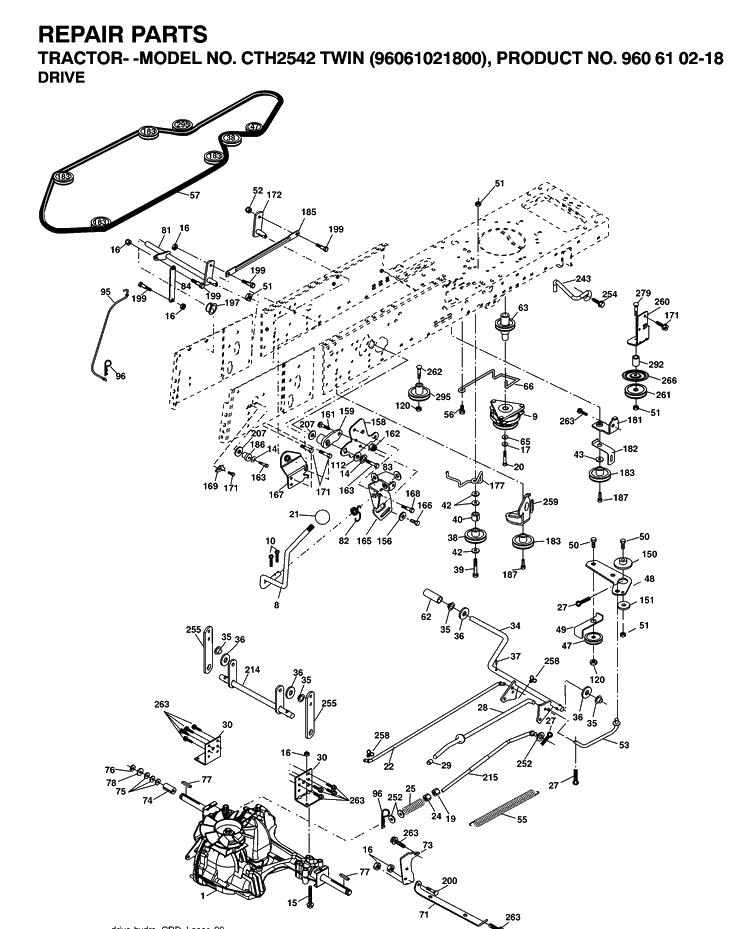 Drive Diagram and Parts List for CTH2542T (96061021800)(2007-04) Husqvarna Lawn Tractor