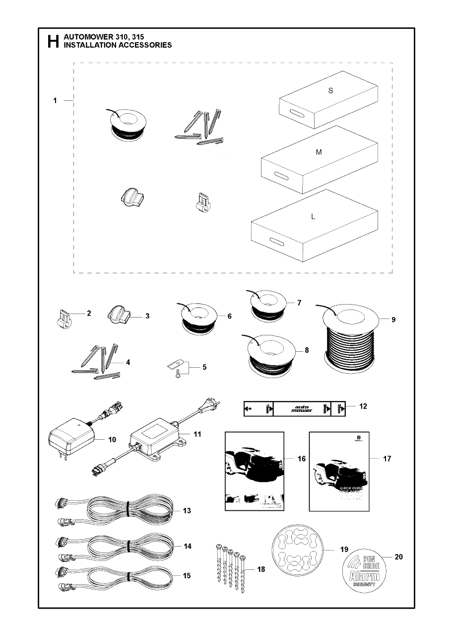 Installation Accessories Diagram and Parts List for 310 2016-01 Husqvarna Lawn Mower