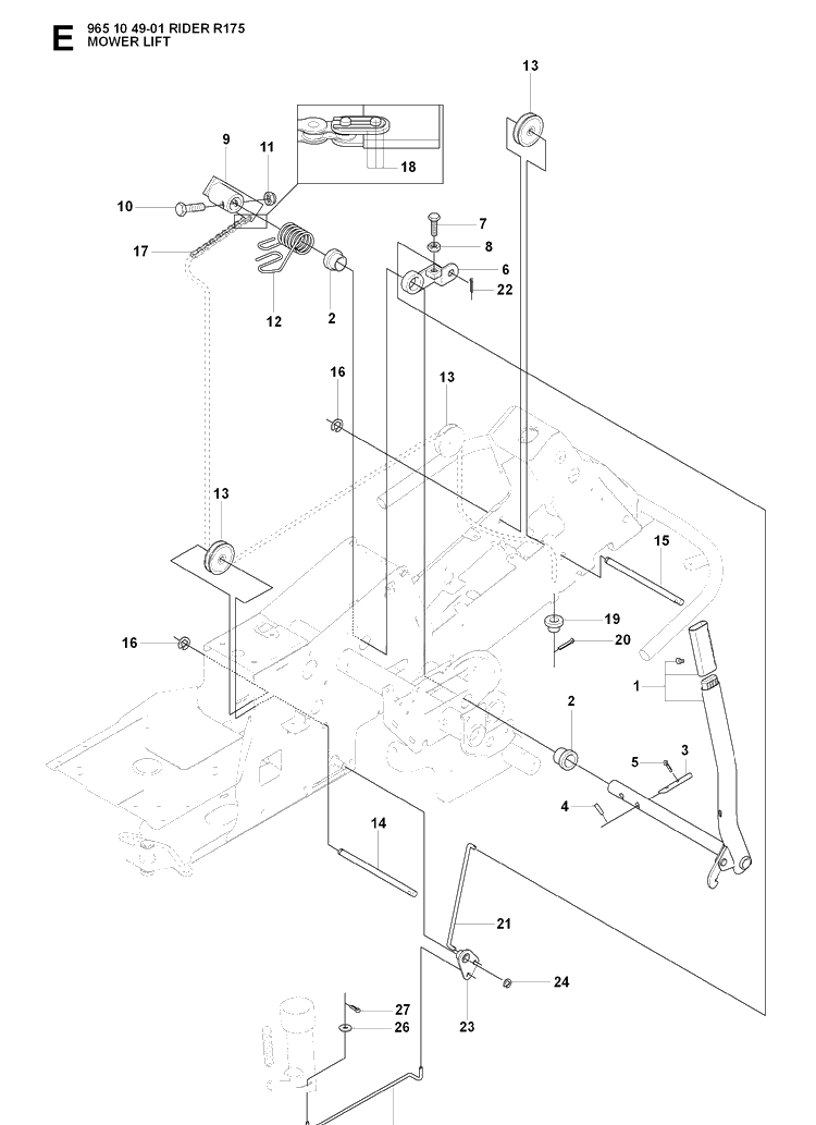 Mower Lift / Deck Lift Diagram and Parts List for RIDER175 (965104901)(2007-01) Husqvarna Lawn Mower